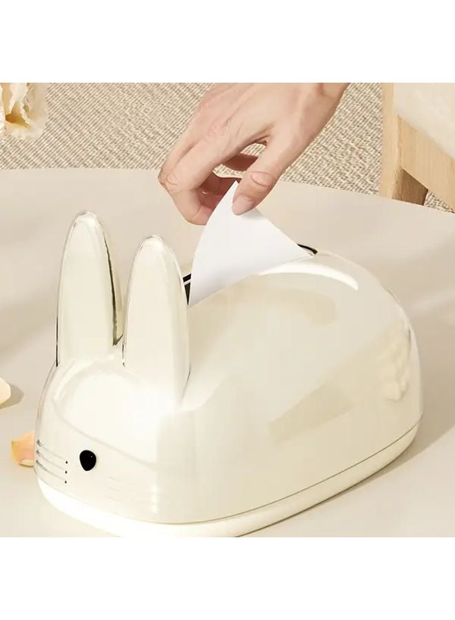 منظم صندوق المناديل على المكتب على شكل أرنب لطيف بلون البيج لتزيين المنزل أو المكتب كهدية - Image 3